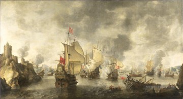 Bataille des flottes vénitiennes et hollandaises combinées contre les Turcs dans la baie de Foja Abraham Beerstratenm Peinture à l'huile